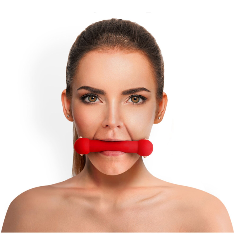 Кляп-палка на ремнях Art of Sex – Gag Stick Silicon, красный, натуральная кожа