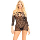 Платье-сетка с сердечками Leg Avenue Heart net mini dress Black, завязки, открытые плечи, One Size