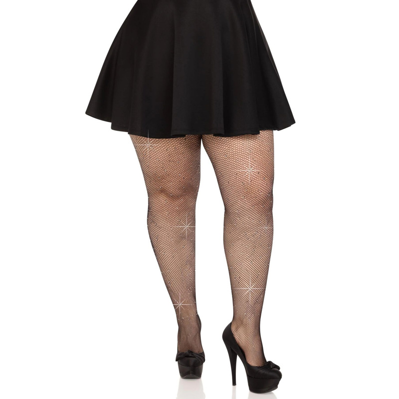 Колготки Leg Avenue Rhinestone micro net tights Plus size Black, мелкая сетка, стразы