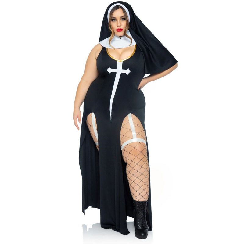 Костюм монашки-грешницы Leg Avenue Sultry Sinner 1X-2X, платье, головной убор, воротник