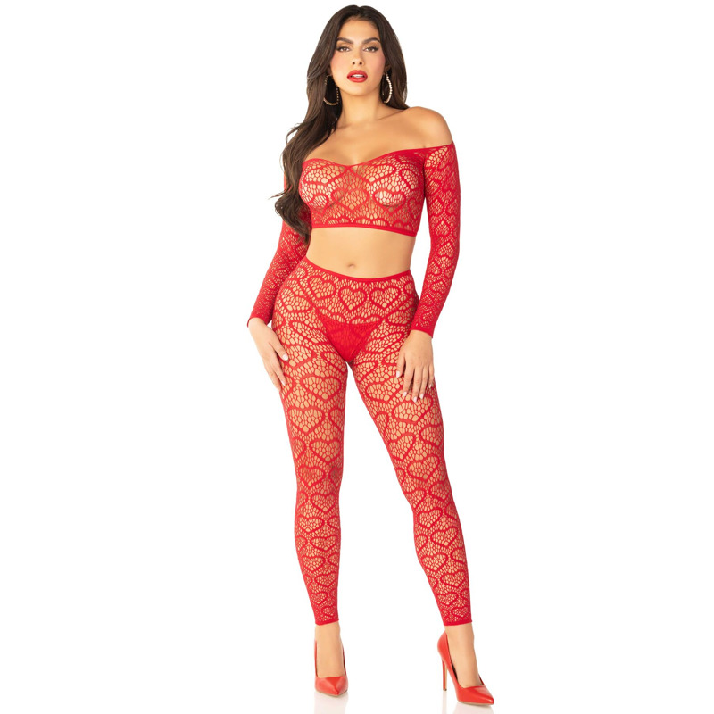 Комплект Leg Avenue Off The Shoulder Top and Footless Tights One Size, Red