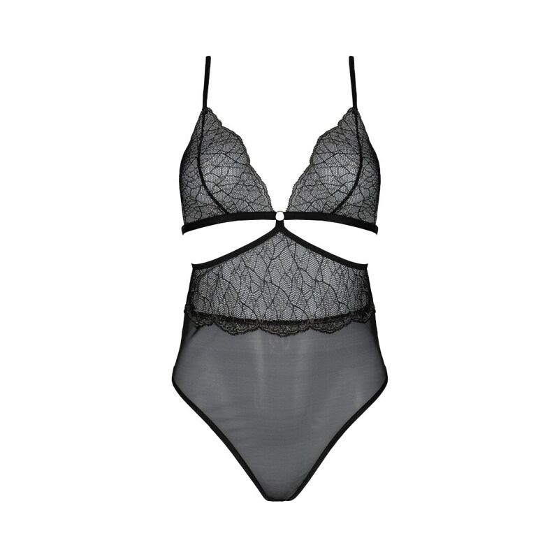 Боди Passion AMBERLY BODY 4XL/5XL black, ассиметричный крой, кружевной лиф, золотая нить