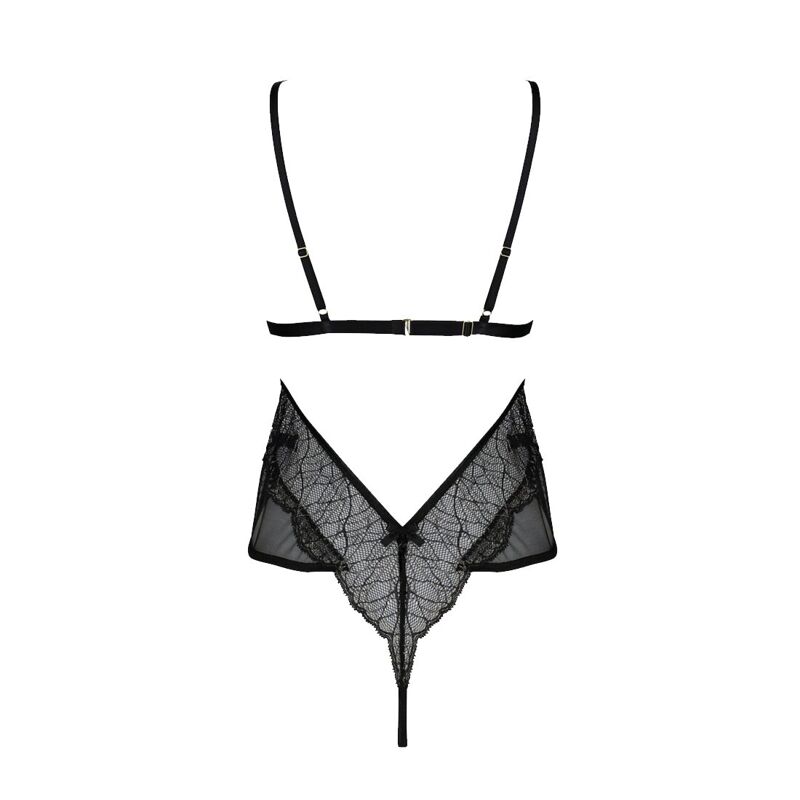 Боди Passion AMBERLY BODY 4XL/5XL black, ассиметричный крой, кружевной лиф, золотая нить