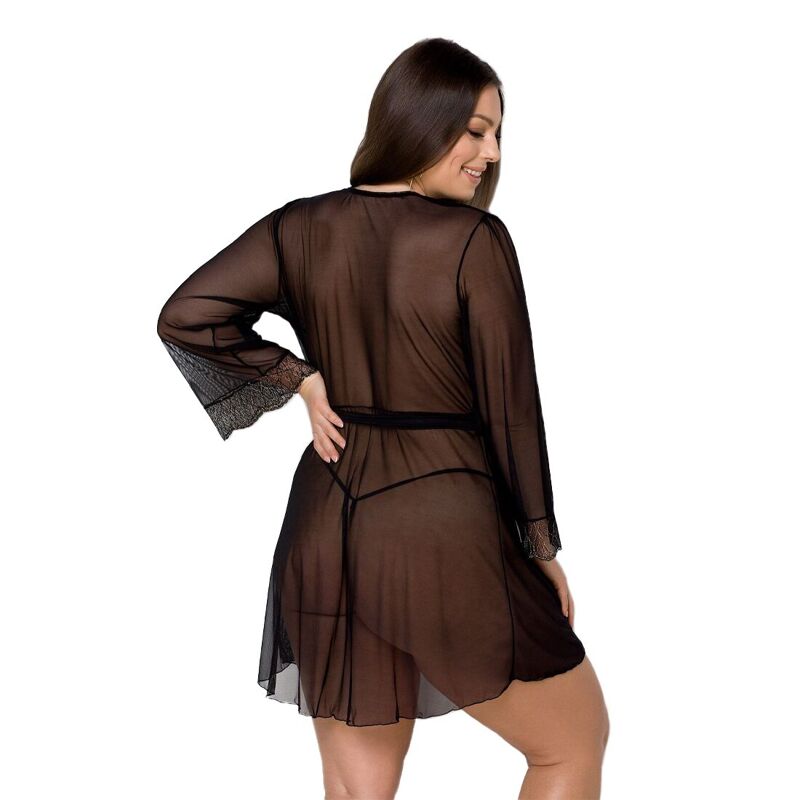 Пеньюар Passion AMBERLY PEIGNOIR 4XL/5XL, black, ажурные декольте и манжеты, широкие рукава