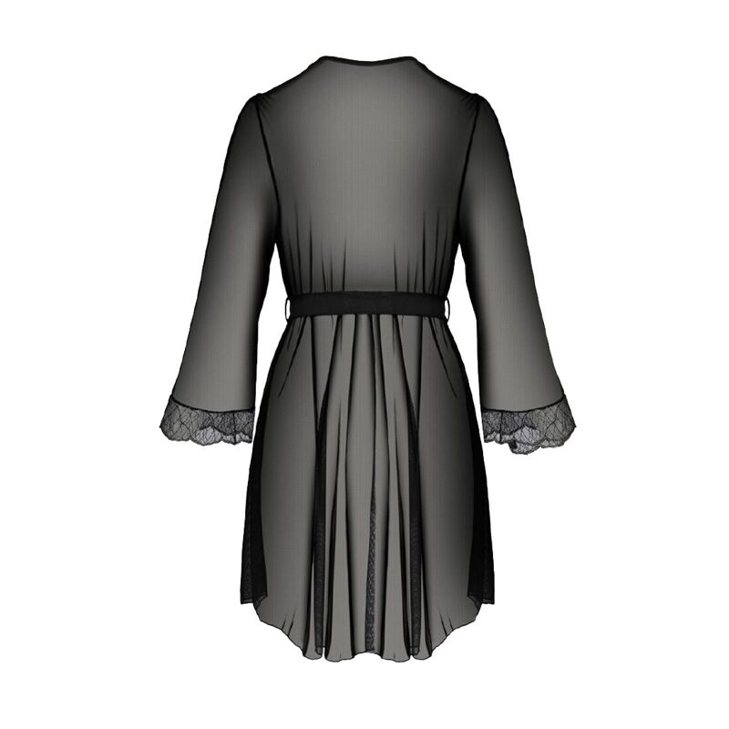 Пеньюар Passion AMBERLY PEIGNOIR 6XL/7XL, black, ажурные декольте и манжеты, широкие рукава