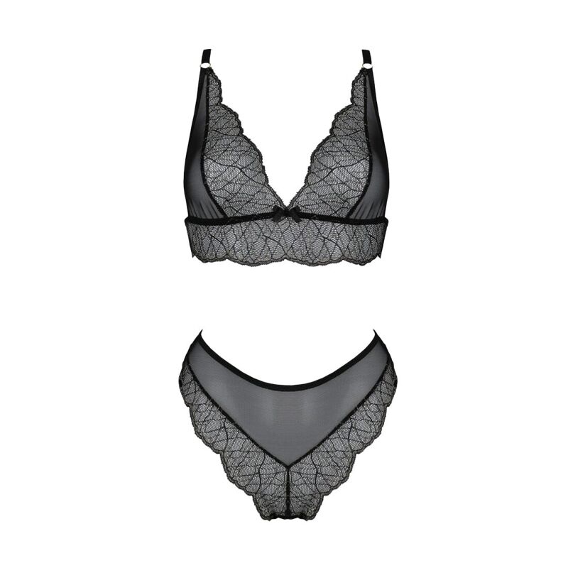 Комплект белья Passion AMBERLY SET 6XL/7XL black, лиф, трусики бразилиана, люрексовая нить