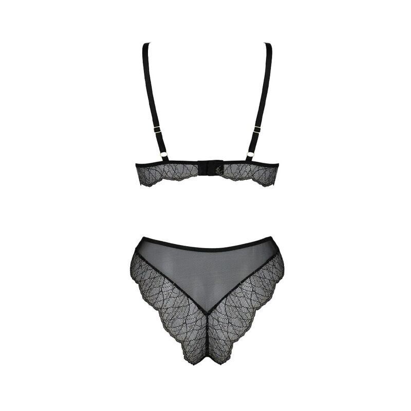 Комплект белья Passion AMBERLY SET 6XL/7XL black, лиф, трусики бразилиана, люрексовая нить
