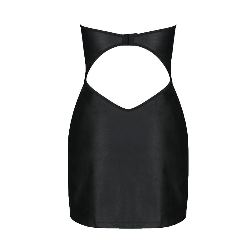 Мини-платье из экокожи Passion CELINE CHEMISE 4XL/5XL, black, шнуровка, трусики в комплекте