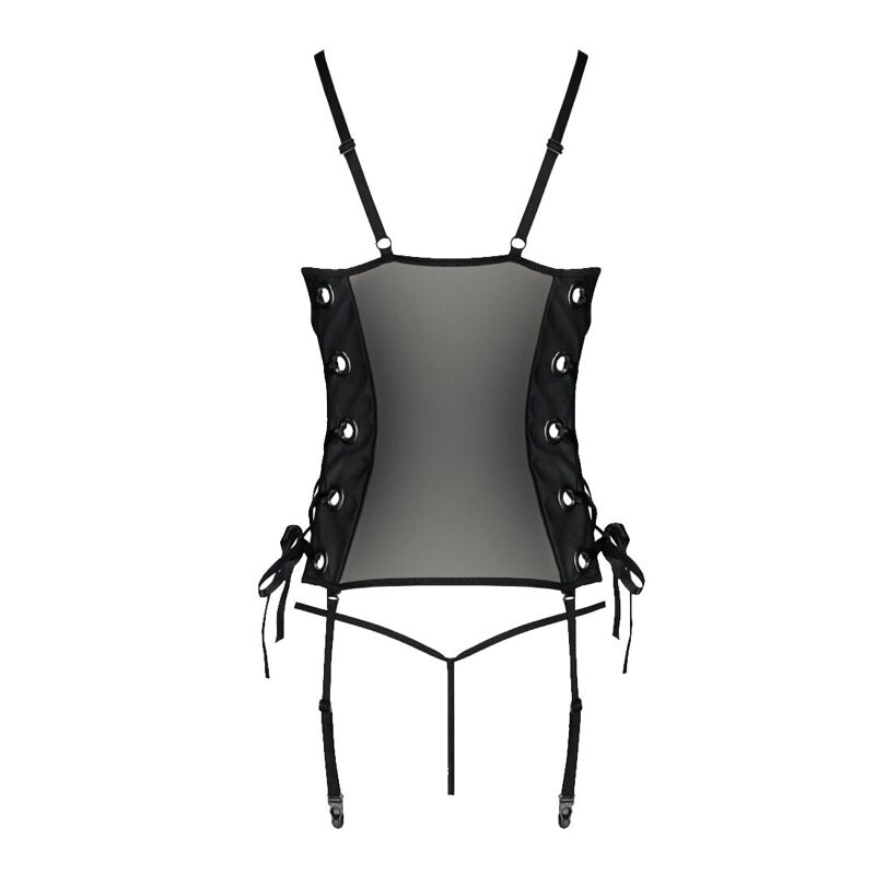 Сетчатый корсет из экокожи Passion MALWIA CORSET 6XL/7XL black, с люверсами и съемными пажами