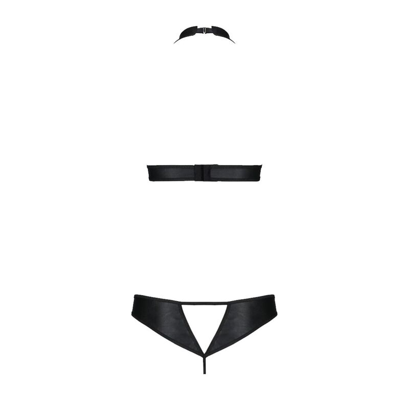 Комплект из экокожи Passion MALWIA SET with Open Bra 4XL/5XL black, топ и трусики с люверсами
