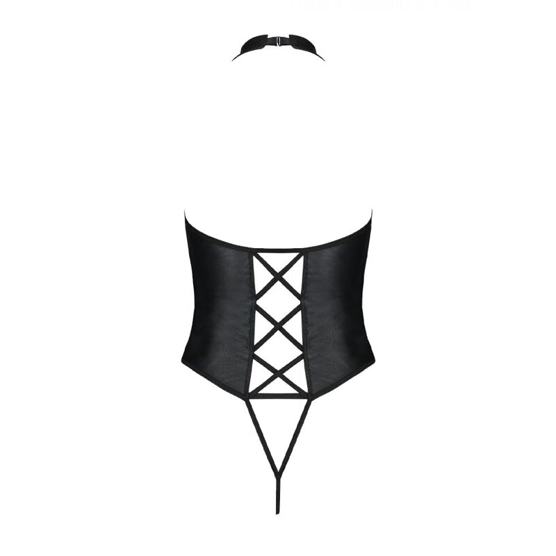 Боди из экокожи Passion NANCY BODY 6XL/7XL black, с имитацией шнуровки и открытым доступом