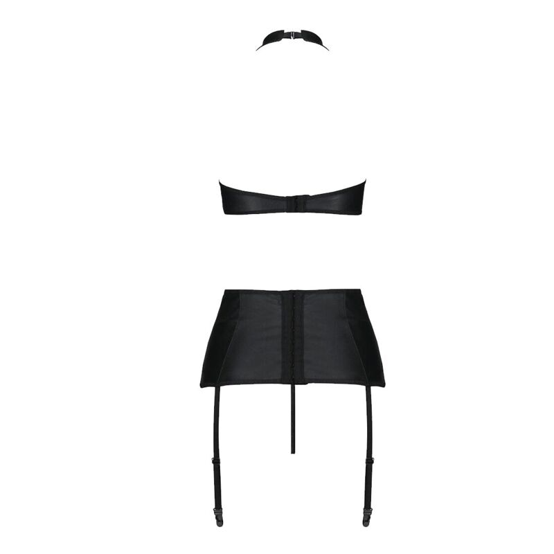 Комплект из экокожи Passion NANCY SET 6XL/7XL black, имитация шнуровки, топ, пояс для чулок
