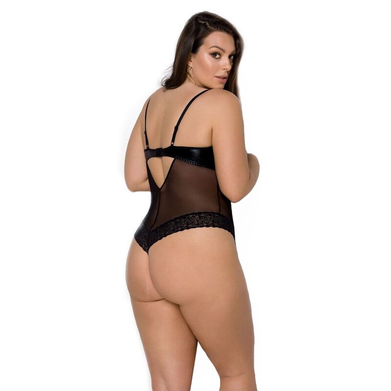 Боди Passion Exclusive NORTH BODY 4XL/5XL black, открытая грудь, с доступом, винил и кружева