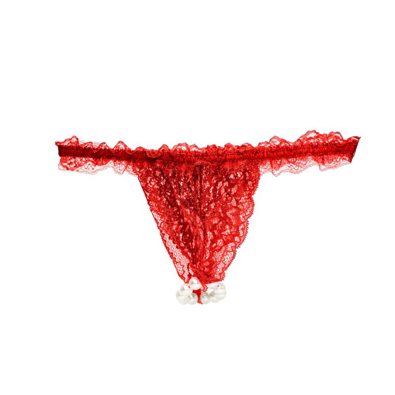 Набор Intt BRAZILIAN PANTY RED: трусики на завязках S-XL с жемчужным кольцом + клубничный лубрикант