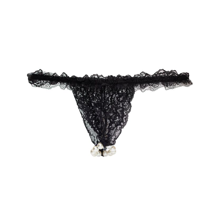 Набор Intt BRAZILIAN PANTY BLACK: трусики на завязках S-XL с жемчужным кольцом + клубничная смазка