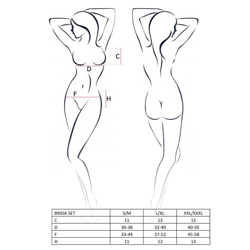 Комплект белья Passion Exclusive BRIDA SET OpenBra 2XL/3XL, black, трусики-танга, пояс, открытый лиф