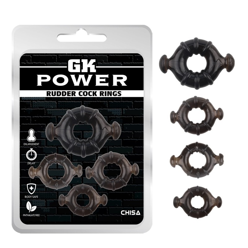 Набір ерекційних кілець Chisa GK Power Rudder Cock Rings різного діаметру, чорний