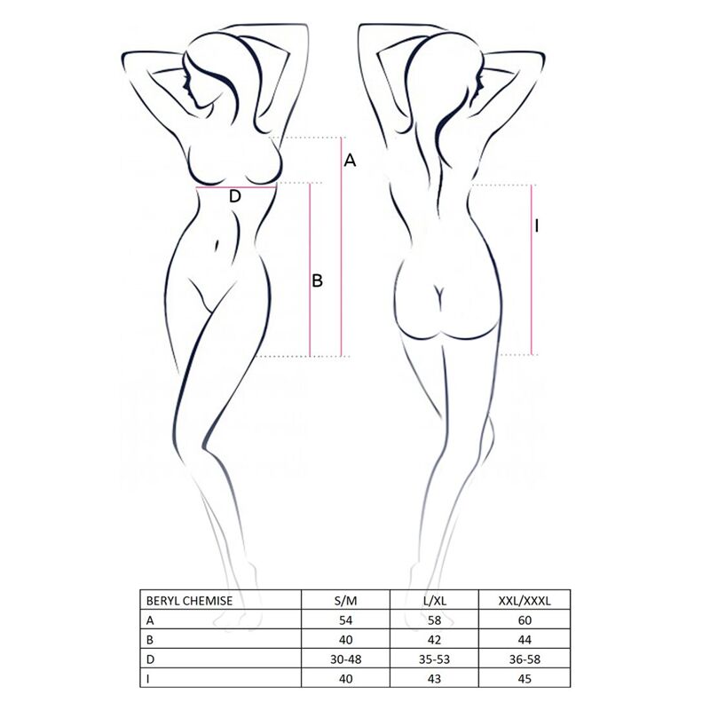 Сорочка беби-долл Passion BERYL CHEMISE XXL/XXXL, black, трусики, полупрозрачная, лента под грудь