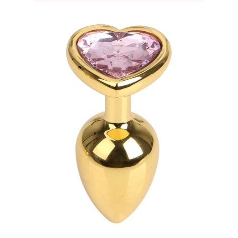 Анальная пробка Gold Metal Heart Light Pink, M