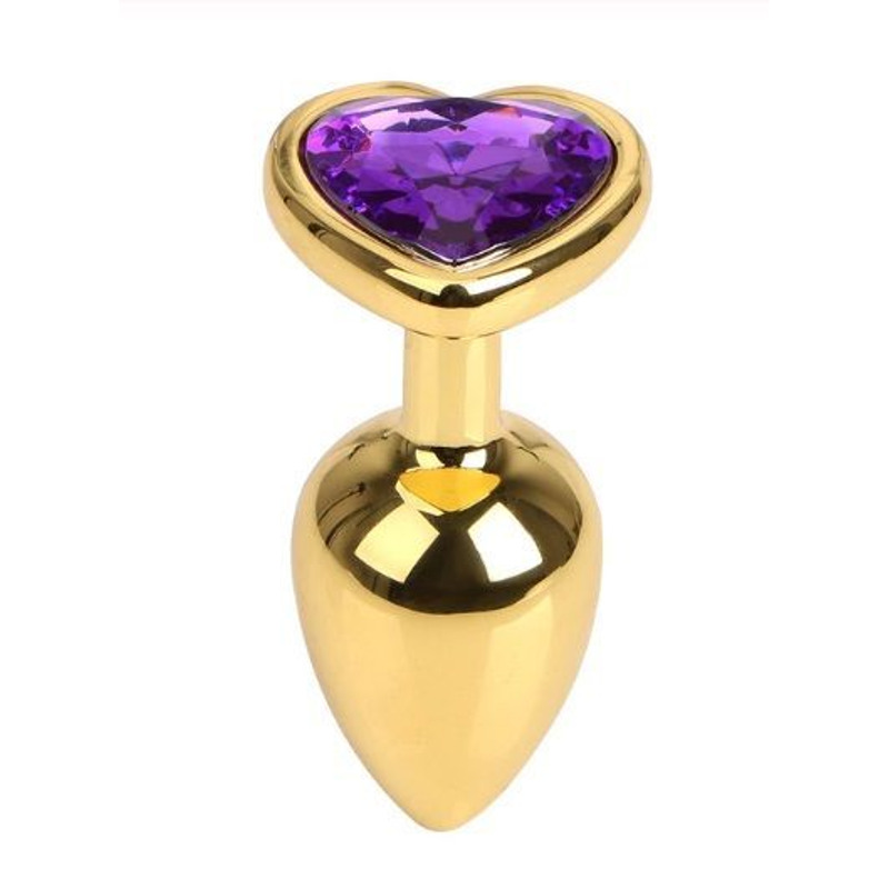 Анальная пробка Gold Metal Heart Dark Violet, M