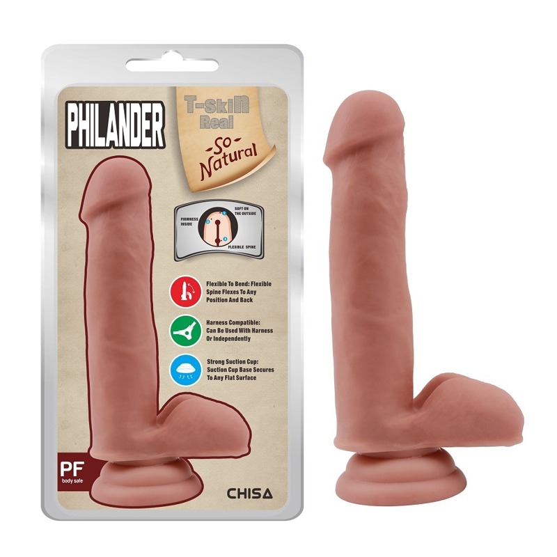 Фалоімітатор з хребтом Chisa T-skin ReaL Philander і присоскою, бежевий