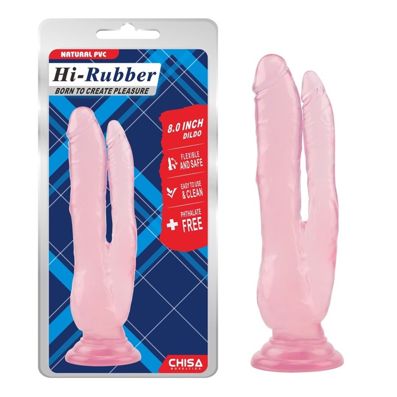 Фалоімітатор подвійний Chisa Hi-Rubber 8.0 на присосці, рожевий