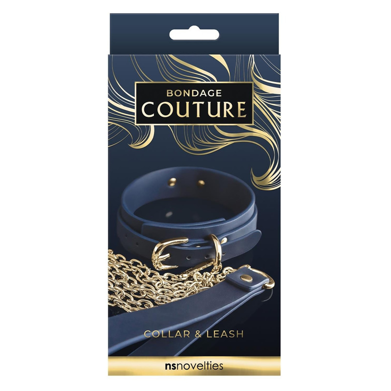 Ошейник с поводком BONDAGE COUTURE COLLAR AND LEASH BLUE