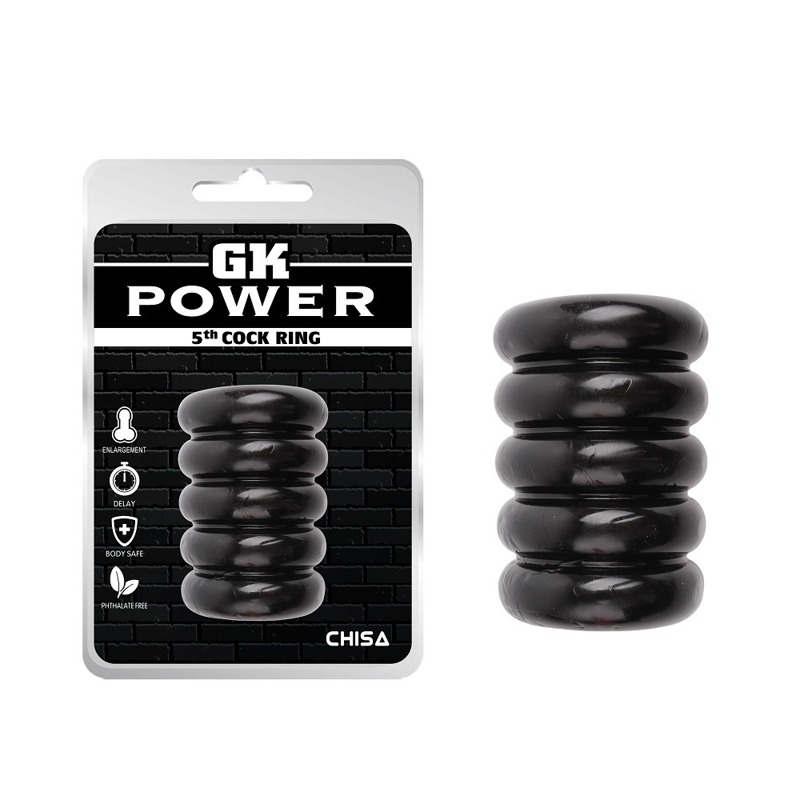 Эрекционное кольцо многоярусное Chisa GK Power, с рельефом, черный