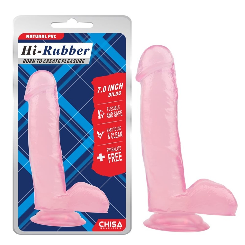 Фалоімітатор рожевий Chisa Hi-Rubber 7.0 з яєчками на присосці