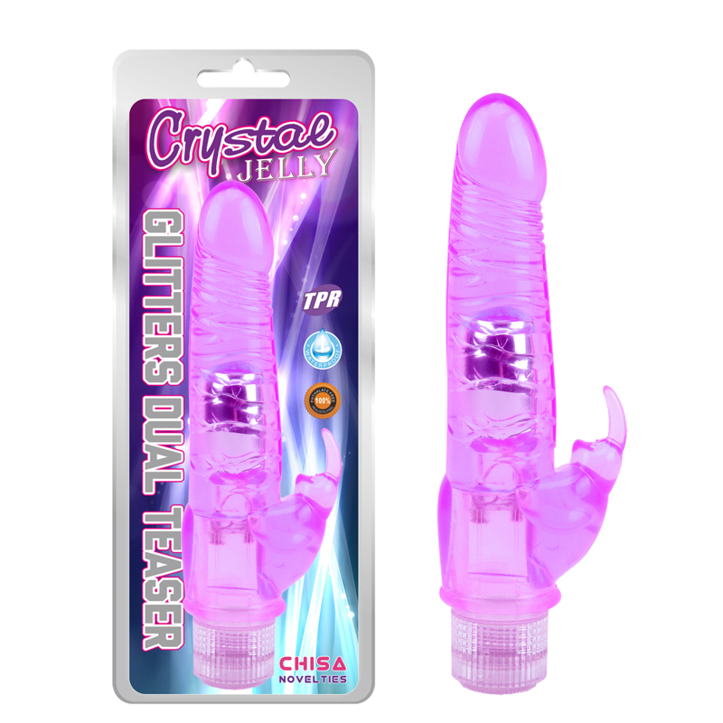 Подвійний вібратор Chisa Crystal Jelly на батарейках, фіолетовий