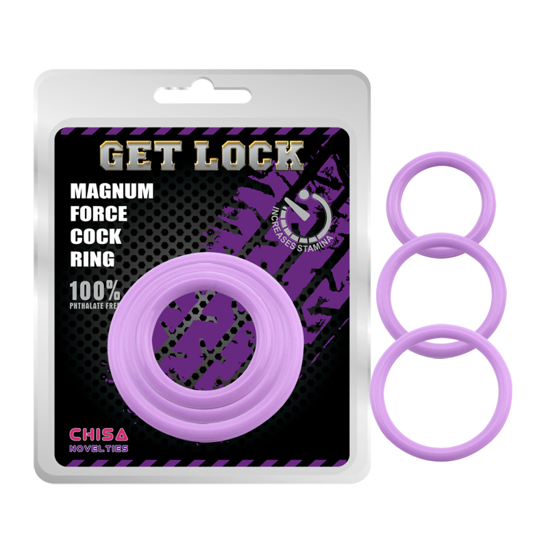 Набір ерекційних кілець Chisa Get Lock magnum force cock, фіолетові, 3 шт