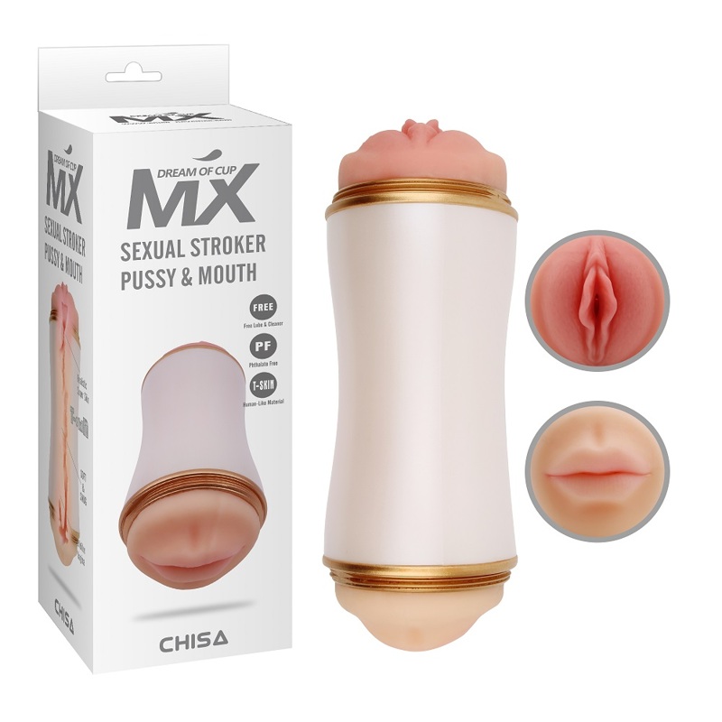 Мастурбатор двосторонній в колбі Chisa Sexual Stroker Pussy & Mouth з кібершкіри