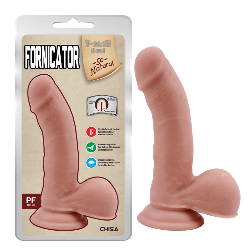 Фалоімітатор на присосці з мошонкою Chisa T-skin ReaL Fornicator, тілесний