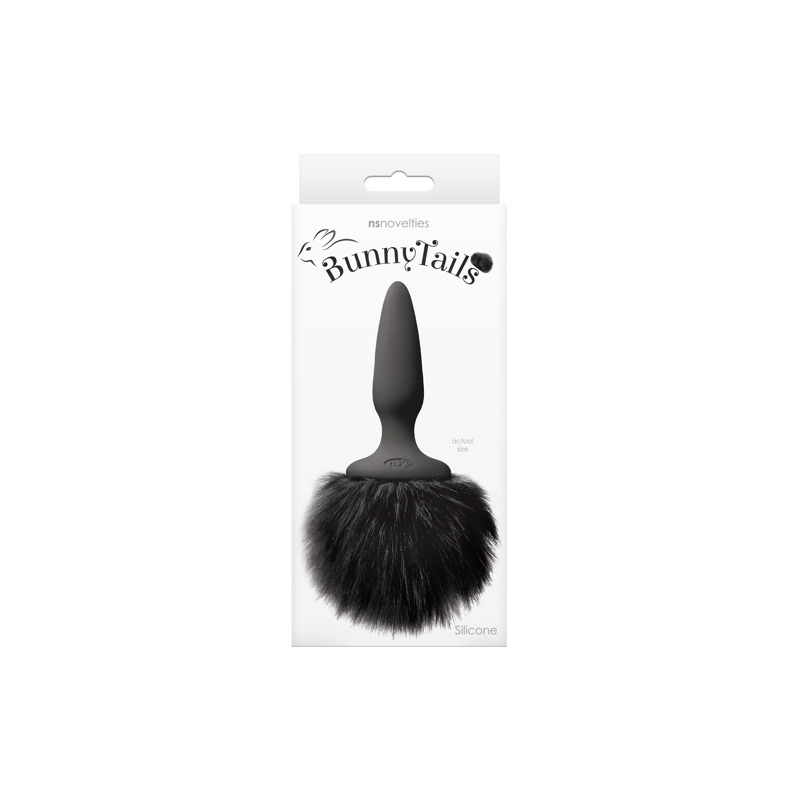 Анальная пробка с мягким пушистым хвостом кролика BUNNY TAILS MINI BLACK BLACK FUR