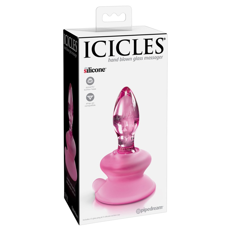 Анальная пробка с присоской Pipedream Icicles No. 90, стеклянная, розовая