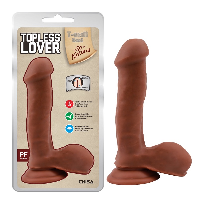 Фалоімітатор на присосці Chisa T-skin ReaL Topless Lover з мошонкою, мулат