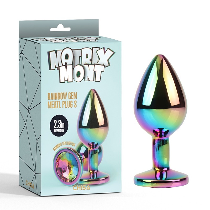 Анальная пробка с кристаллом Chisa Matrix Mont Rainbow Gem, металлическая, разноцветная, 7 х 2.7 см
