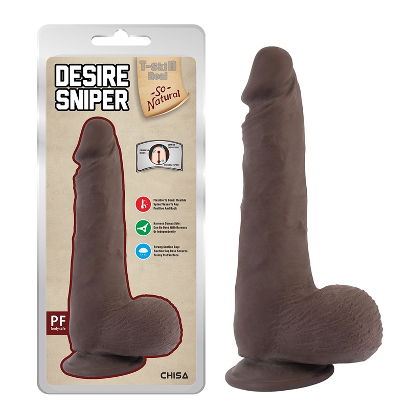 Фалоімітатор з мошонкою на присосці Chisa T-skin ReaL Desire Sniper, коричневий