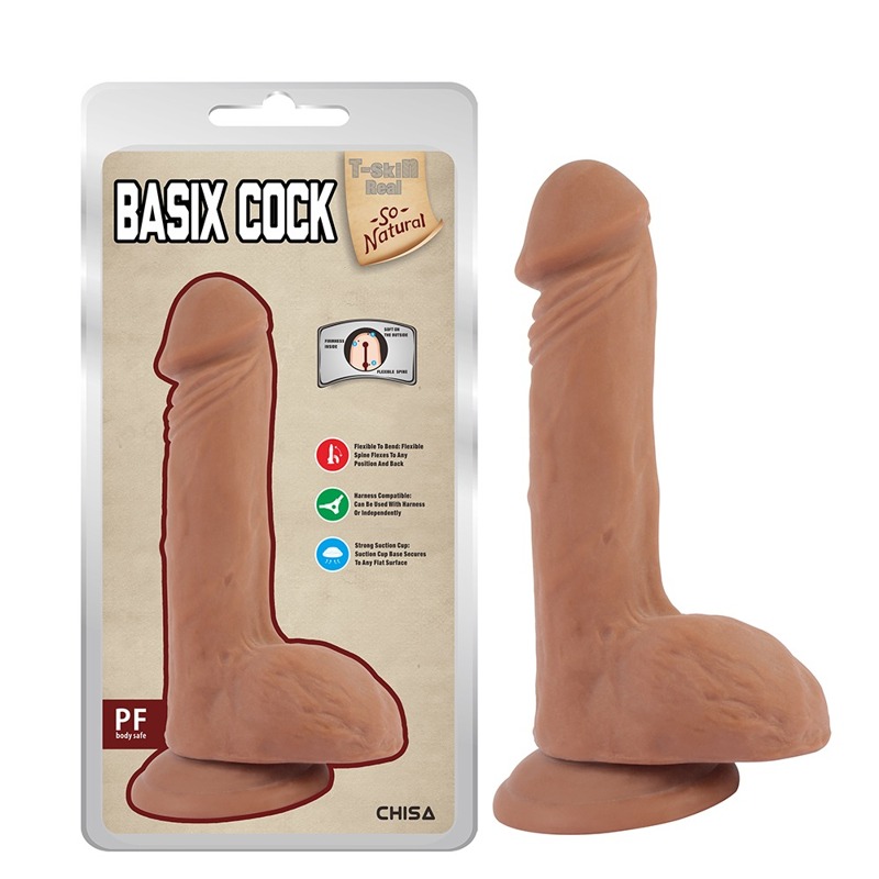 Фалоімітатор реалістичний з мошонкою на присосці Chisa T-skin ReaL Basix Сock, бежевий, 22.5 см