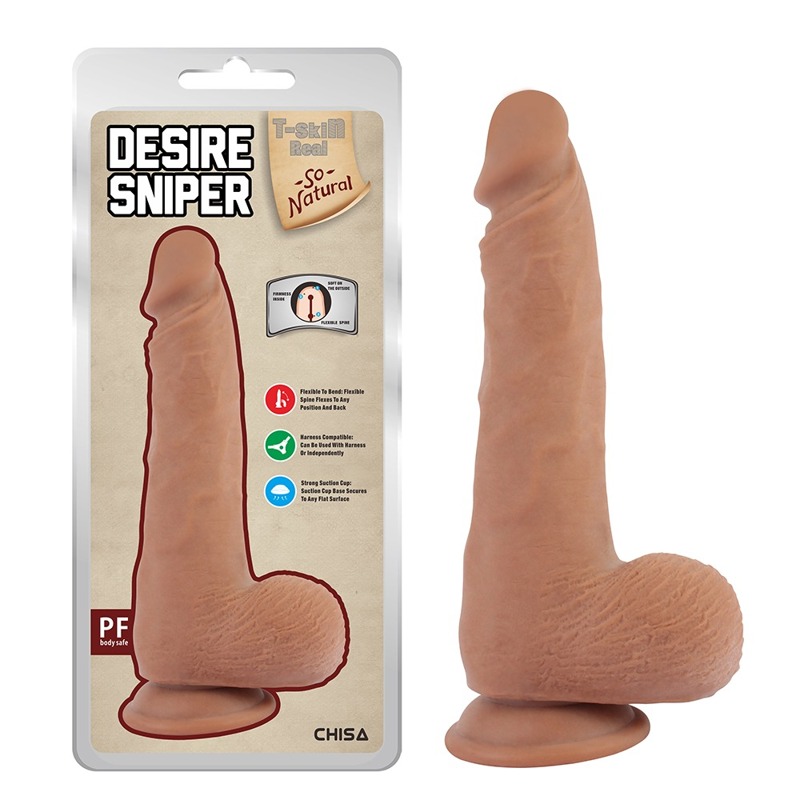 Фалоімітатор реалістичний з мошонкою Chisa T-skin ReaL Desire Sniper на присосці, бежевий