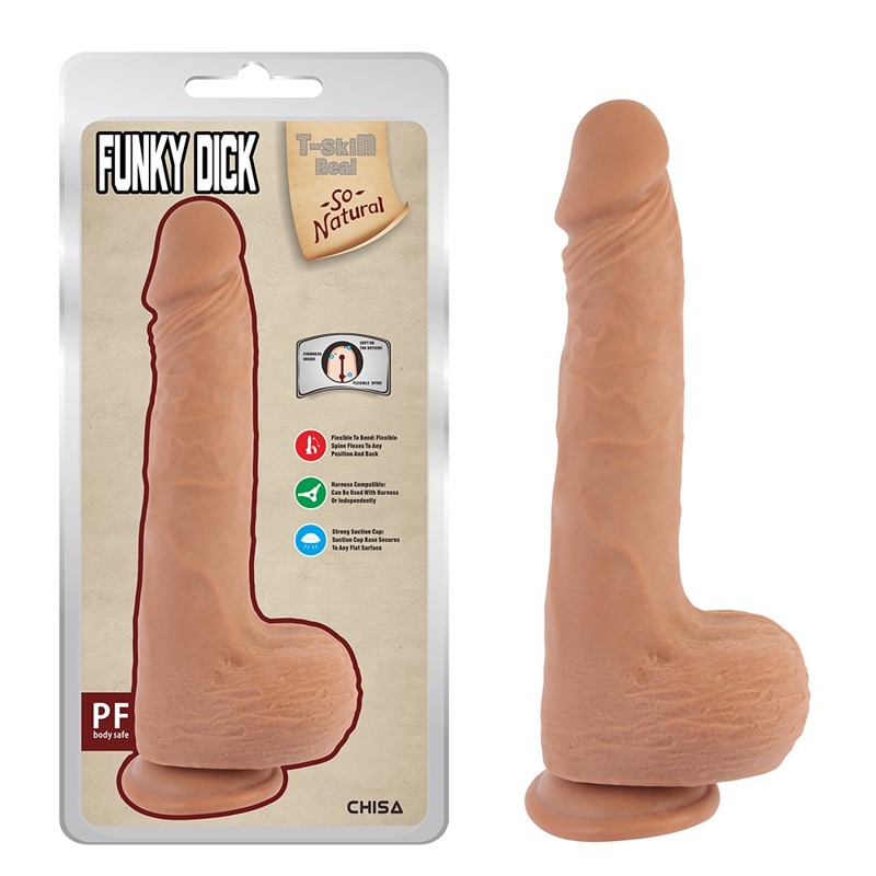Фалоімітатор реалістичний із мошонкою Chisa T-skin ReaL Funky Dick на присосці, бежевий