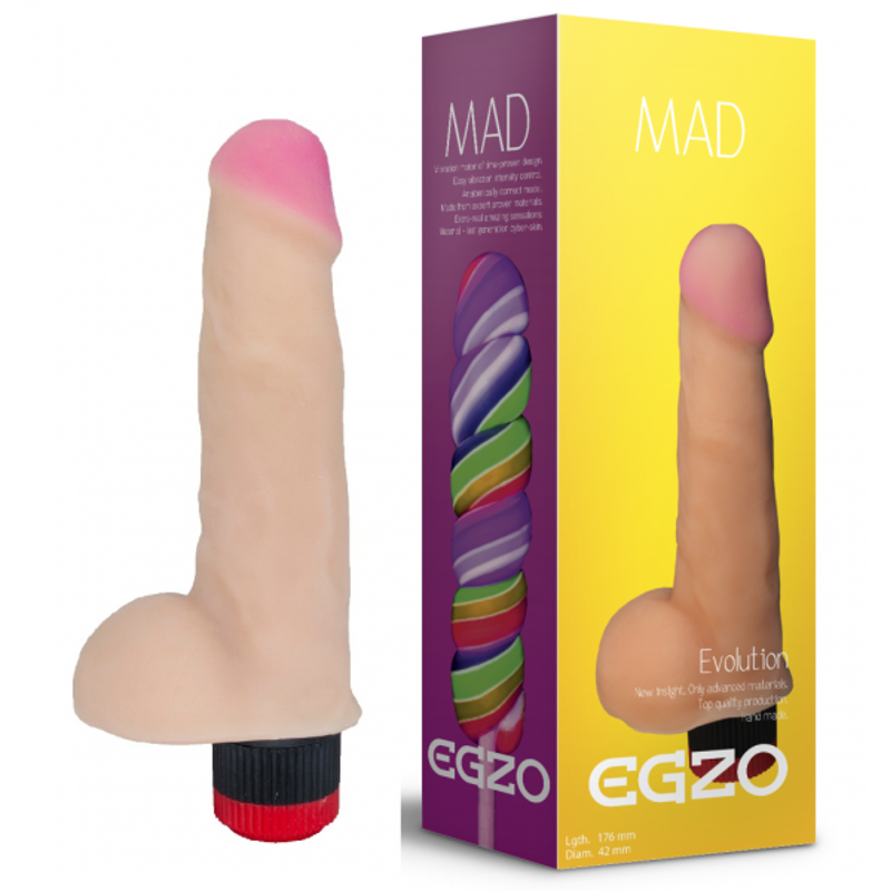 Вибратор реалистичный с мошонкой EGZO MAD Ciberskin Vigorous Lover на батарейках