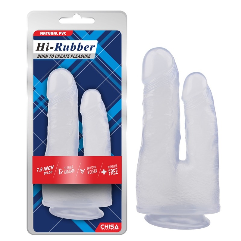 Фалоімітатор подвійний на присосці Chisa Hi-Rubber 7.9, прозорий