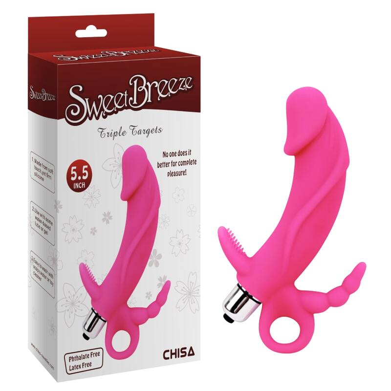 Вібромасажер для потрійної стимуляції рельєфний Chisa Sweet Breeze Triple Targets, рожевий