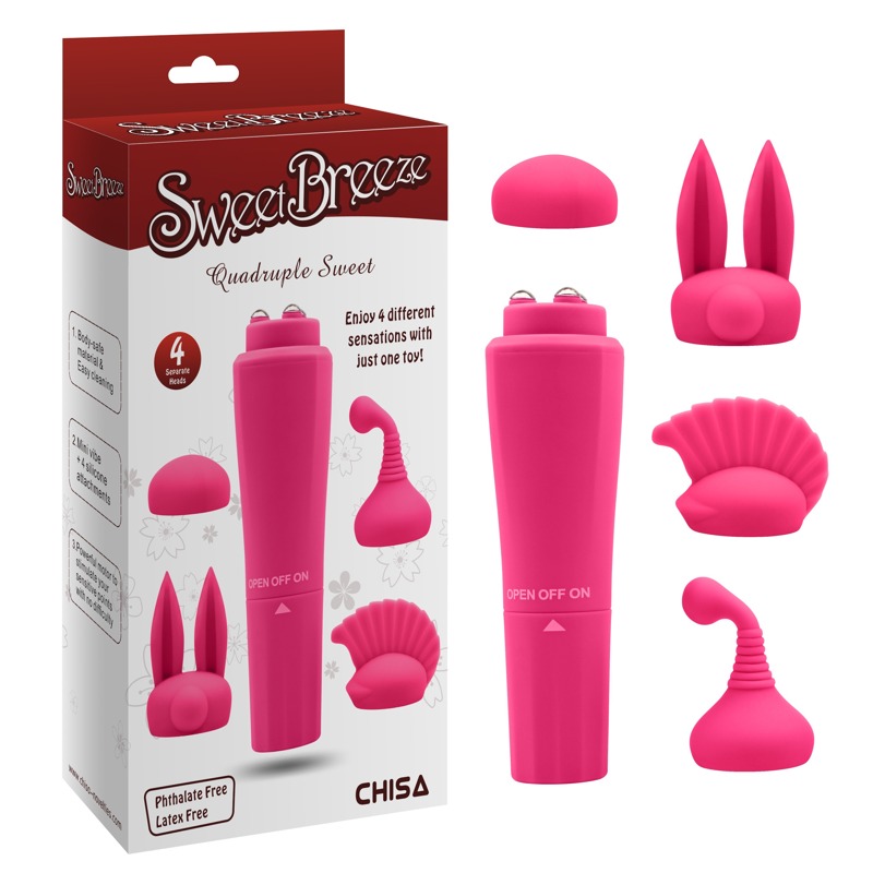 Вібратор для клітора з насадками Chisa Sweet Breeze, рожевий, 10 х 2.6 см Вібратор для клітора з насадками Chisa Sweet Breeze, рожевий, 10 х 2.6 см