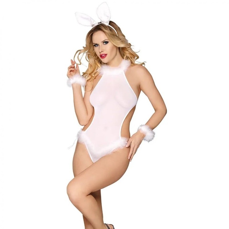 Костюм соблазнительного зайчика L/XL Sunspice, белый, 4 предмета