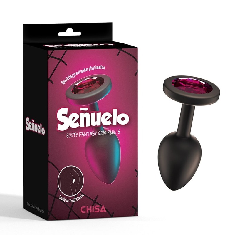 Анальная пробка черная CHISA Senuelo с камнем розового цвета, S