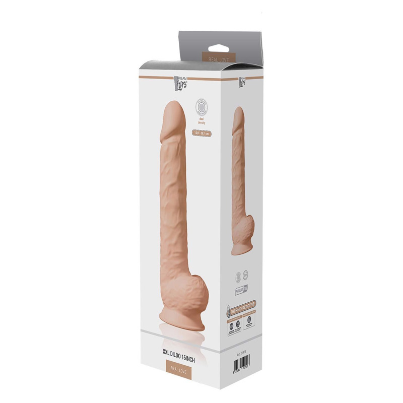 Фаллоимитатор гигантский реалистичный Dreamtoys Real Love на присоске с мошонкой, бежевый