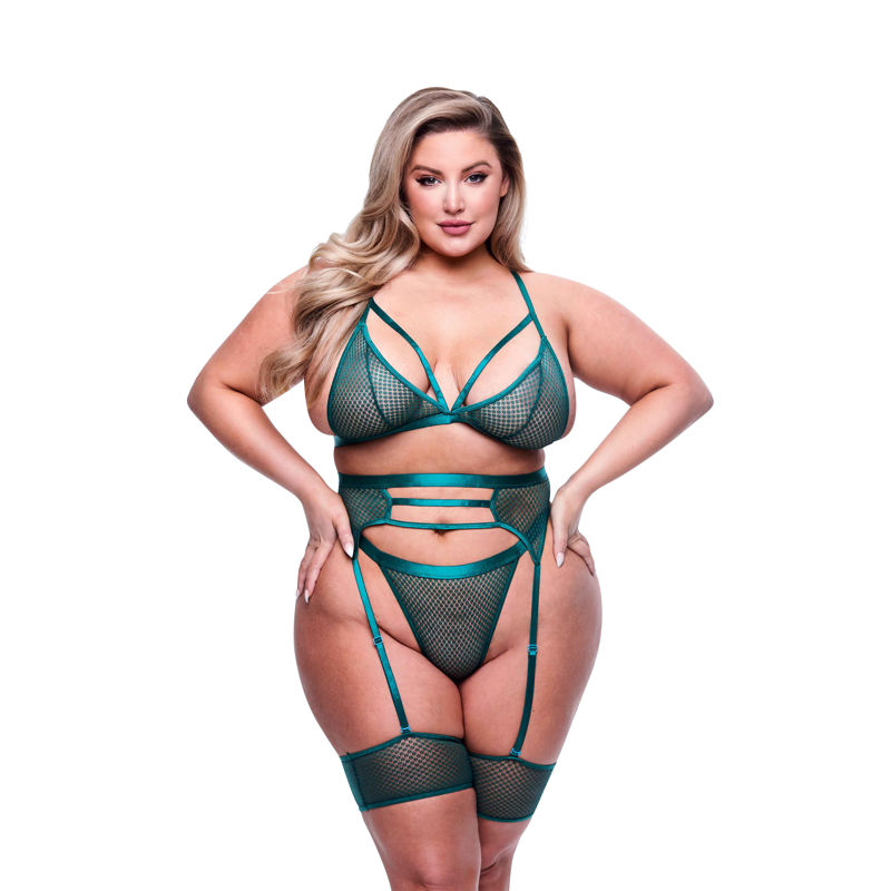 Сексуальный комплект белья Queen Size Baci, полупрозрачный, 4 детали, зеленый