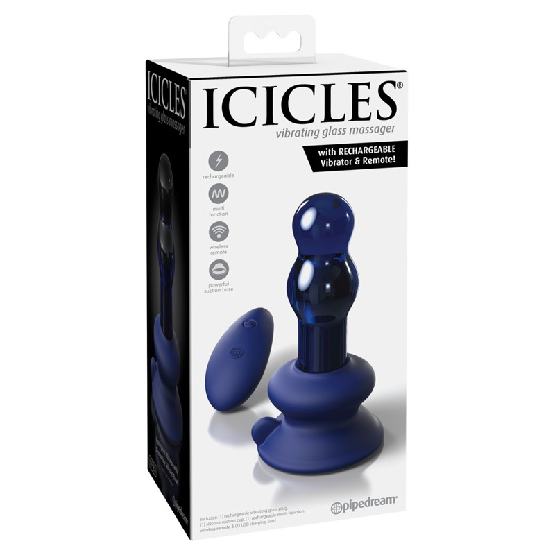 Анальная пробка Pipedream Icicles с вибрацией и пультом, синяя